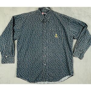 Chaps Ralph Lauren Shirt Mens Large Green Paisley Print‎ Crest Logo Long Sleeve